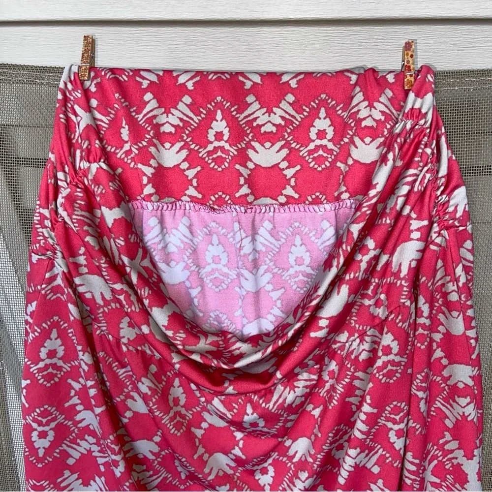 VWL Dressbarn Sz-L Beige Silky Top w/ Beige & Peachy/Orange Patterned Skirt Both